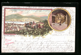 Lithographie Heidelberg, Ort V. D. Molkenkur Gesehen Und Das Grosse Fass  - Heidelberg