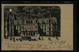 Lithographie Wiesbaden, Partie Am Rathaus  - Wiesbaden