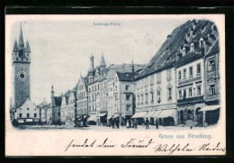 AK Straubing, Ludwigs-Platz Mit Geschäften  - Straubing