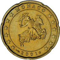 Monaco, Rainier III, 20 Euro Cent, 2001, Paris, SUP, Laiton, Gadoury:MC176 - Monaco