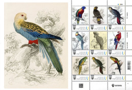 Ukraine 2024, Fauna, Birds, Parrots, Sheetlet Of 9v - Ucraina