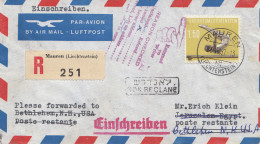 Liechtenstein: 1957: Einschreiben Nr. 356 EF Von Mauren Nach USA - Zurück - Other & Unclassified