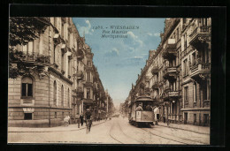 AK Wiesbaden, Moritzstrasse Mit Strassenbahn Und Wohnhäusern, Rue Maurice  - Wiesbaden