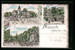 Lithographie Peissnitz B. Halle, Garten U. Felsentreppe M. Felsentor  - Halle (Saale)