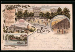 Lithographie Bad Elmen, Blick Auf Hotel Kurhaus, Schwanenteich Und Gradirwerk  - Other & Unclassified