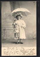 AK Mädchen Mit Puppe Und Regenschirm  - Used Stamps