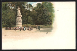 Lithographie Berlin-Tiergarten, Königin Luise-Denkmal Im Park  - Tiergarten