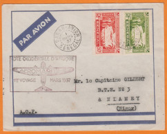 Lettre De DAKAR-AVION Sénégal  1er Voyage AEROMARITIME Mars 1937 Pour NIAMEY Niger PAR AVION Pour Un CAPITAINE - Airmail