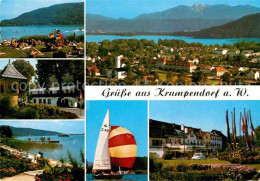 72852847 Krumpendorf Woerthersee Panorama Kurort Badestrand Uferpromenade Segeln - Other & Unclassified