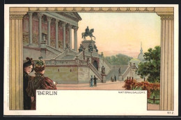 Lithographie Berlin, Nationalgalerie Mit Friedrich-Wilhelm-Denkmal  - Mitte