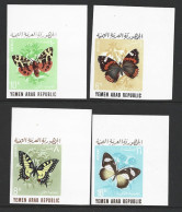 Yemen 1966 Butterfly Airmail Set Of 4 Imperforate Marginal Corner Singles MNH - Yemen