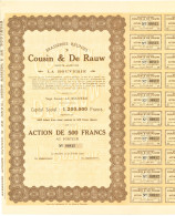 Brasseries Réunies Cousin & De Rauw La Bouverie 1922 - Action De 500 Francs Au Porteur - Industry