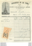 ALGER BOUCHERIE DE LA TOUR  FACTURE 1929 - 1900 – 1949