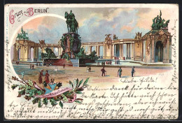 Lithographie Berlin, Abendstimmung Am Kaiser Wilhelm-Denkmal  - Mitte