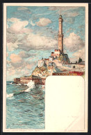 Artista-Cartolina Manuel Wielandt: Genova, Blick Auf Den Leuchtturm Mit Wellen  - Genova (Genoa)