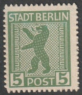 Berlin & Brandenburg: 1945, Mi. Nr. 1 B, Freimarke: 5 Pfg. Berliner Bär  **/MNH - Berlino & Brandenburgo