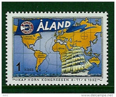 Aland Åland 1992 International Cape Horn Congress, Mariehamn. World Map, Sailboat "Duchess Cecilie" Penna Mi 55, MNH(**) - Aland