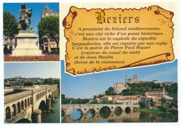 CPSM / CPM 10.5 X 15 Hérault BEZIERS La Statue De P.P. Riquet - Le Pont-canal - La Cathédrale St Nazaire Et L'Orb - Beziers