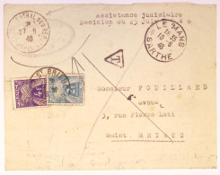 FRANCE TAXE GERBES 4FR+2FR ST BRIEUC 1946 LETTRE NON AFFRANCHIE LE MANS + DEPOT CENTRAL DES REBUTS - 1859-1959 Storia Postale