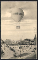 AK Hamburg-St.Georg, Ballon Fliegt über Strassenbahnen Und Bahnhof Hinweg  - Balloons