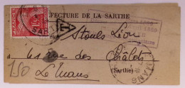 FRANCE TAXE 1FR50 SEUL LE MANS SARTHE 1945 PETITE BANDE COMPLETE - 1859-1959 Storia Postale