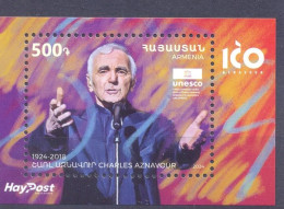 2024. Armenia, Birth Centenary Of Chr. Aznavour, Singer, S/s,  Mint/** - Armenia