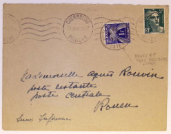 TAXE 1FR TIMBRE A DATE ROUEN RP POSTE RESTANTE 1945 LETTRE AFFR GANDON 2FR CHERBOURG - 1859-1959 Storia Postale