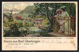 Lithographie Bad Überkingen Bei Geislingen, Wasserschlösschen, Füllgebäude Des Überkinger Mineralwassers Und Spru  - Geislingen