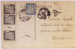 TAXE 1C NOIR BANDE 3 MILLESIME 3 +5C PONTOISE 1904  SUR CARTE ST AMAND CHER 1C BLANC AU RECTO - 1859-1959 Storia Postale