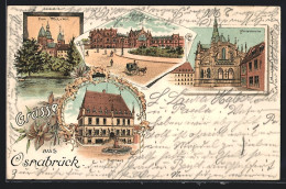 Lithographie Osnabrück, Bahnhof, Marienkirche Und Rathaus  - Osnabrueck