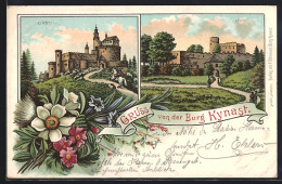 Lithographie Hermsdorf, Ansichten Der Burg Kynast Einst Und Jetzt  - Schlesien