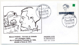 FRANCE => FDC => 2,50F + 0,50F Marcel  PAGNOL - Premier Jour - 24/4/1993 - 13 AUBAGNE - 1990-1999