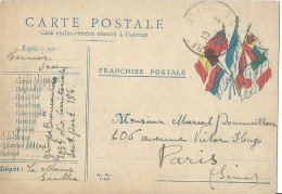 FRANCE CARTE DRAPEAUX S.P. 184 POUR PARIS  DE 1916   LETTRE COVER - WW I