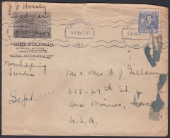 CLCV060 Sweden Old Cover, Norrkoping  Des Moines, Iowa, Sep. 08. 1939 Hotel Stockholm - Lettres & Documents