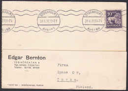 CLCV065 Sweden Old Postcard, Stockholm  Turku, Finland, Jun. 28. 1937 Heraldic Lion - Lettres & Documents