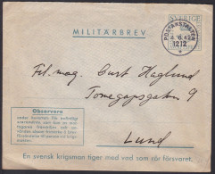 CLCV072 Sweden WWII Military Mail Old Cover, Jun. 04, 1942. Crown And Post Horn - Lettres & Documents