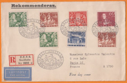 Lettre  First Day Cover  Recommandée  De  STOCKHOLM  Par Avion  Avril 1938   FIRST DAY COVER Avec 7 Timbres - Lettres & Documents