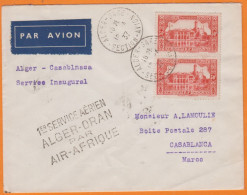 Lettre De ALGER-GARE Le 15 4 1937 SECTION AVION  1er Service Aérien ALGER-ORAN Par AIR-AFRIQUE Pour CASABLANCA - Airmail
