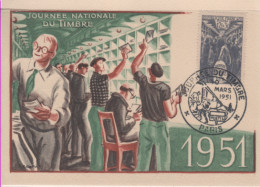 FRANCE-Carte Maximum-Journée Nationale Du Timbre 1951-Wagon Postal-cachet De Paris Du 10.03.51 - 1950-1959