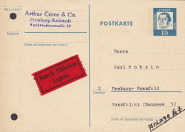 Bundespost Postal Stationery Ganzsache Entier DURCH EILBOTEN Exprés Label HAMBURG-Rahstadt 1964 (Uncancelled) (2 Scans) - Cartoline - Usati