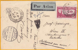 1931 - CP Par Avion De Paris Vers Vienne, Autriche Via Strasbourg - PA 5 Seul 1f 50 Carmin Avion Survolant Marseille - - 1927-1959 Covers & Documents