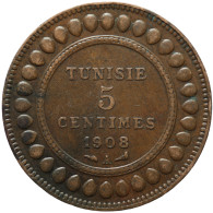 LaZooRo: Tunisia 5 Centimes 1908 XF Die Crack - Tunisia