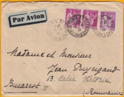 1934 - Lettre Avec Corresp Familiale De 12 Pages Par Avion De Paris à Bucarest, Roumanie - Affrt 3 F 90 Type Paix - 1927-1959 Covers & Documents