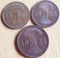3 X DUITSLAND  1 REICHSPFENNIG  1935 A + 1 RENTENPFENNIG 1924 A + 2 RENTENPFENNIG 1924 J XF+/UNC - 1 Rentenpfennig & 1 Reichspfennig