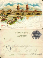 Friedrichshain-Berlin Oberbaumbrücke, Ruderer - Patriotika Künstlerlitho 1902 - Friedrichshain