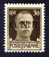 1944 - G.N.R. Tiratura Di Brescia - 30 C. Bruno Nuovo MNH (2 Immagini) - Neufs