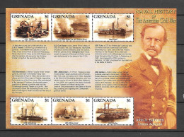 Grenada 2002 Ships -Naval Campaigns Of The American Civil War #1 Sheetlet MNH - Barche