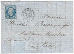 Lettre Timbre Napoléon  Du 13 Février 1863 De Paris Au Havre, Ligne  Ambulant N°PH 3° - 1853-1860 Napoleon III