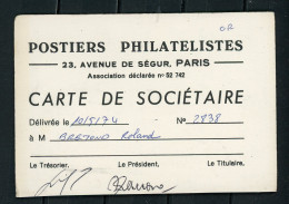 CARTE DE MEMBRES DES “POSTIERS PHILATÉLIQUES” - PARIS 1974 - Cartes De Membre