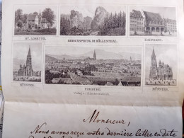 LITH FRIBOURG SUR LETTRE ILLUSTREE MANUSCRITE AUTOGRAPHE EDOUARD KRIEG RELIEUR A KIRCHZARTEN 1876 - Andere & Zonder Classificatie